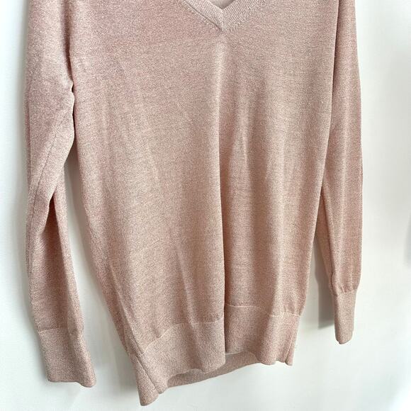 Equipment Femme Pink Small Shimmer Wool Blend Metallic V-Neck Light Sweater - Picture 4 of 7